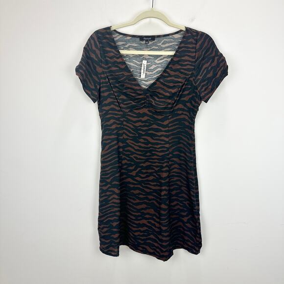 Madewell V Neck Mini Dress Abstract Animal True Black Zebra Viscose US 2 NWT - Picture 7 of 14